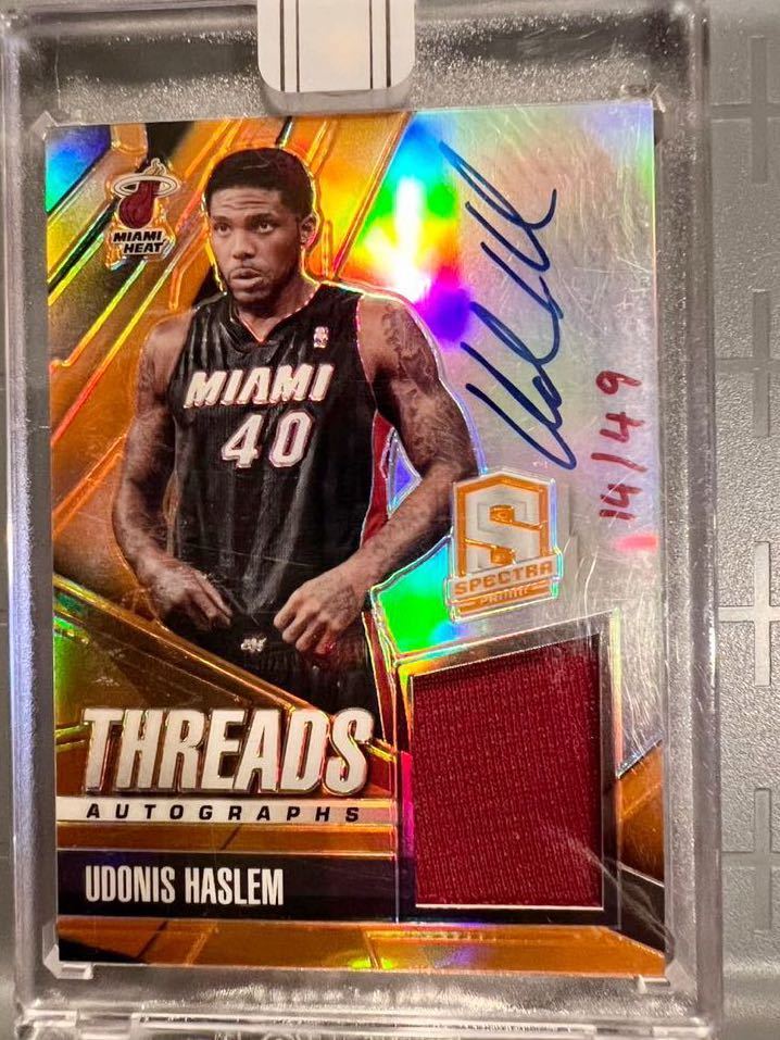 43歳最高齢直書/49 橙 Prizm Auto 13 Panini Udonis Haslem ユドニス・ハスレム NBA サイン ユニフォーム 3T優勝 バスケ Heat ヒート