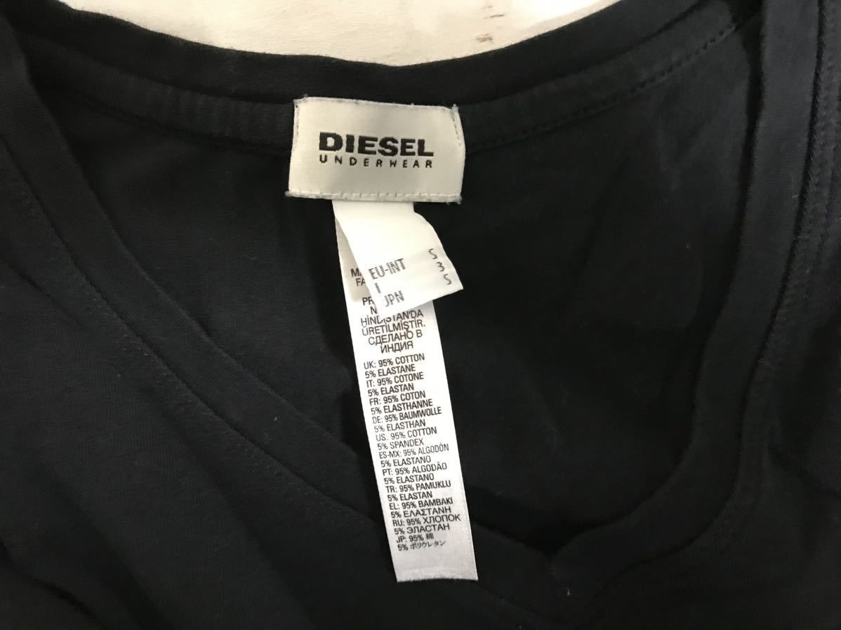 本物ディーゼルDIESELコットンストレッチVネック半袖Tシャツメンズアメカジサーフミリタリービジネススーツスケーター黒ブラックSインド製