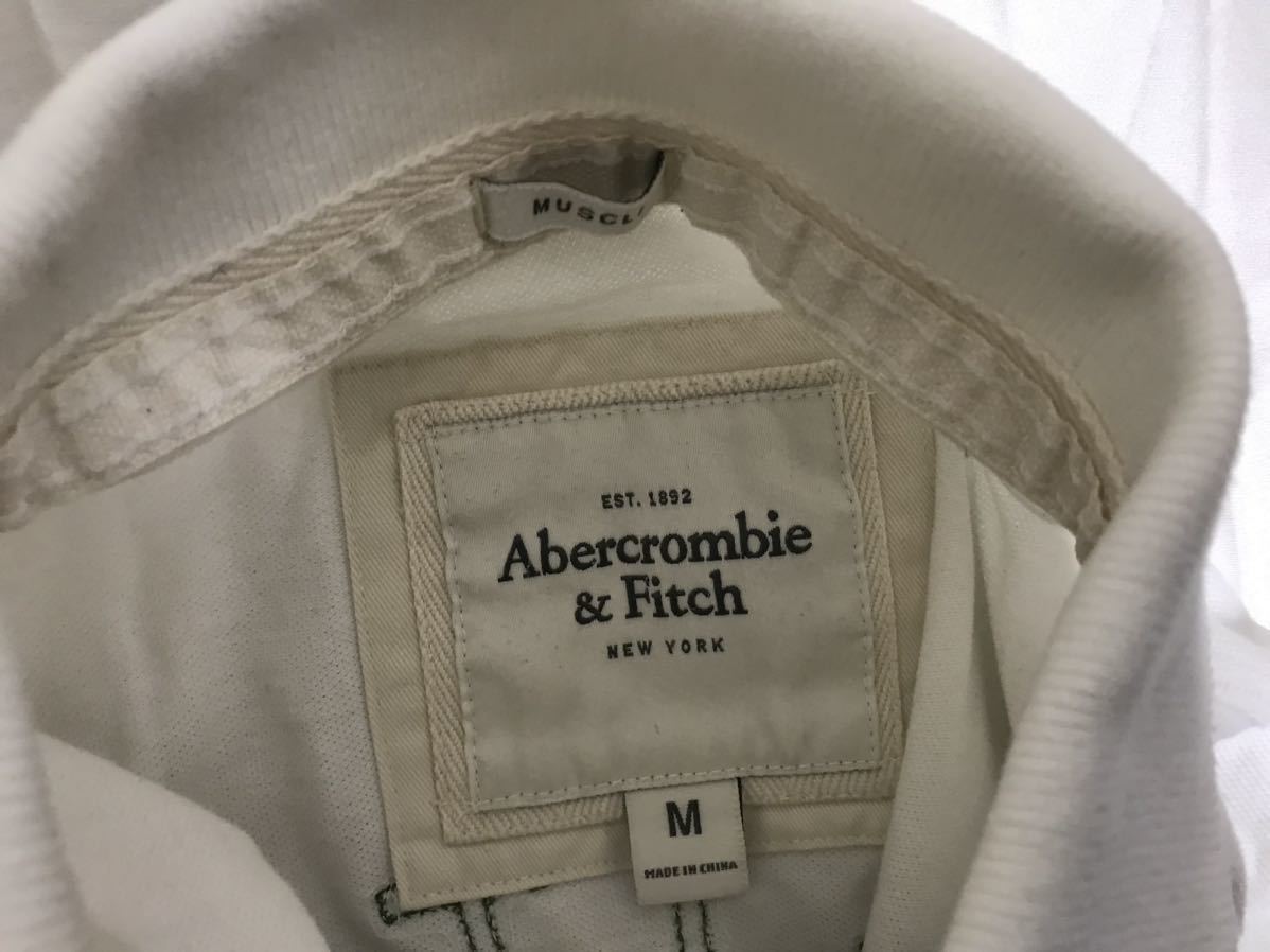 本物アバクロンビー&フィッチAbercrombie&Fitchコットンワッペン半袖ポロシャツメンズアメカジサーフミリタリービジネススーツM白ホワイト