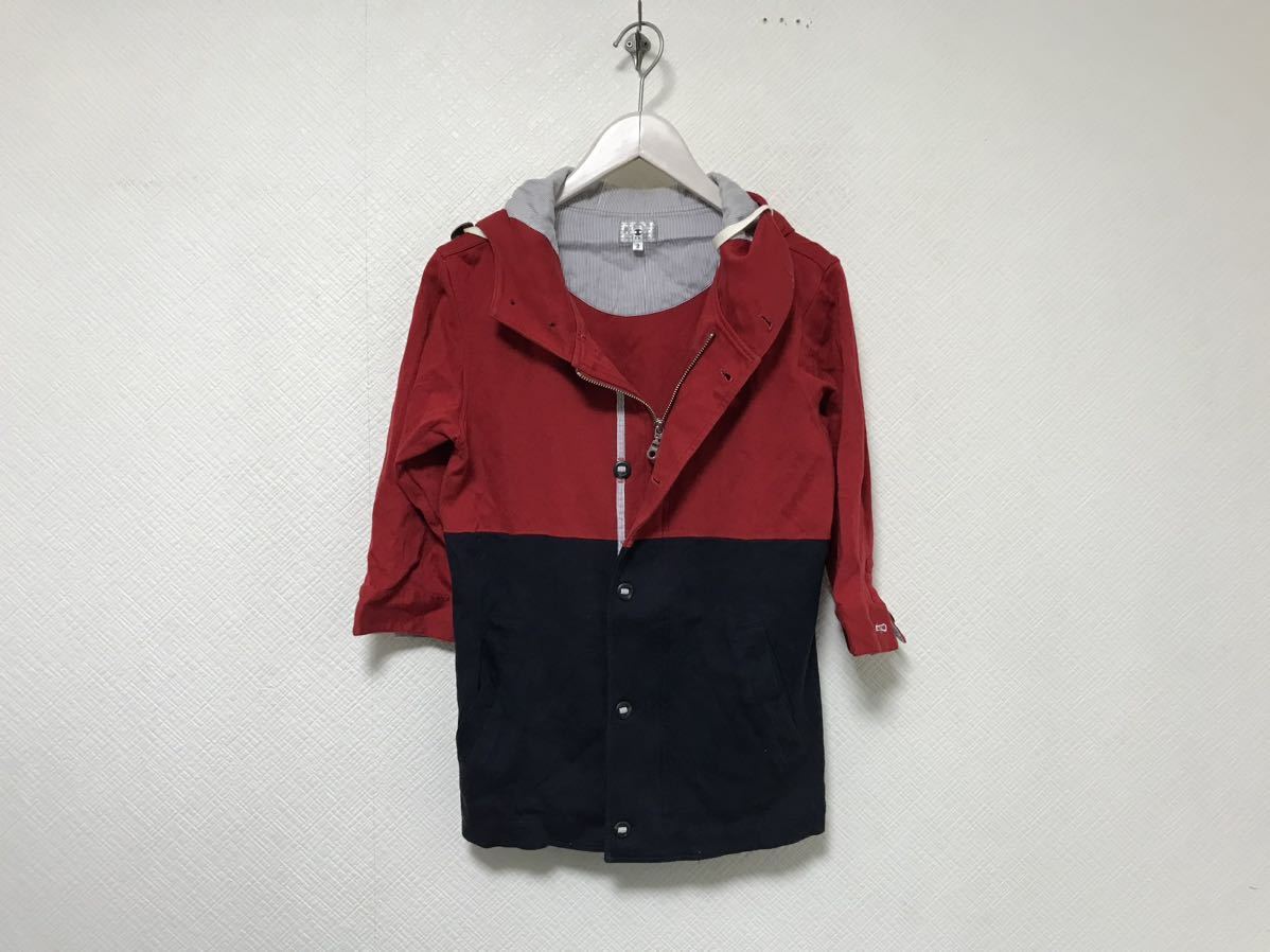  genuine article Takeo Kikuchi tkTAKEOKIKUCHI cotton 7 minute length of a sleeve Parker Zip jacket business suit American Casual Surf men's navy blue red red 2M military 