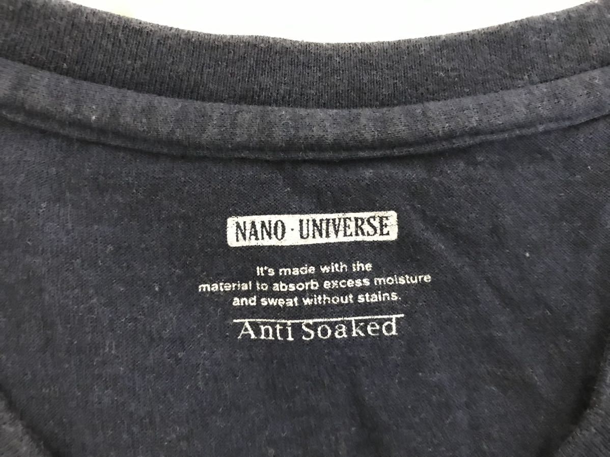 本物ナノユニバースNANOUNIVERSEコットンVネックポケット半袖TシャツメンズアメカジサーフミリタリービジネススーツM紺ネイビー