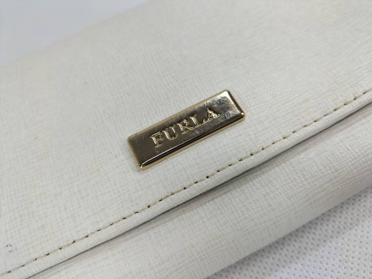 【パケ無料】良品 FURLA フルラ レザー 二つ折り 長財布 ウォレット 札入れ 小銭入れ レディース ホワイト系 [b4890]