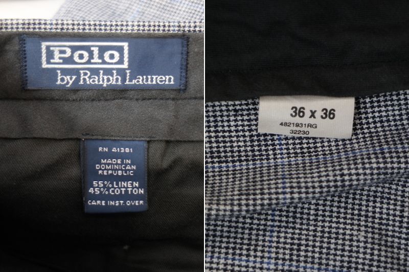 90s Polo Ralph Lauren ラルフローレン グレンチェック 2タック ロングパンツ(W36L36)千鳥格子 ガンクラブ_画像6