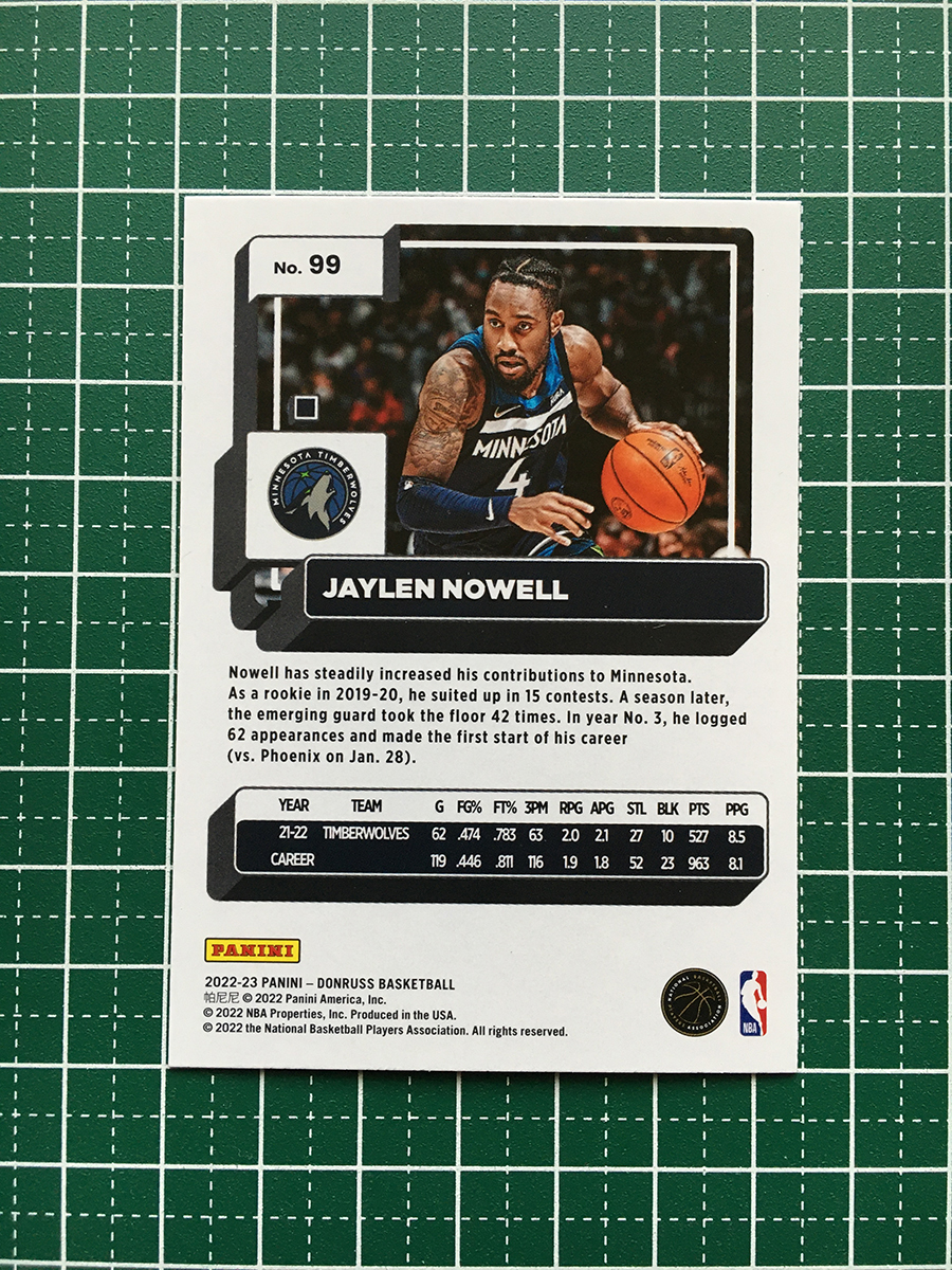 ★PANINI 2022-23 NBA DONRUSS #99 JAYLEN NOWELL［MINNESOTA TIMBERWOLVES］ベースカード「BASE」★_画像2