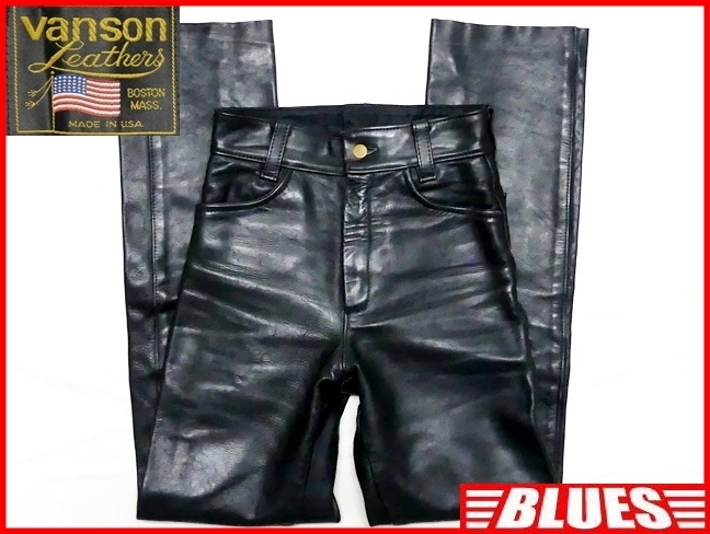 即決 アメリカ製 VANSON W28 レザーパンツ バンソン メンズ 黒 USA 本