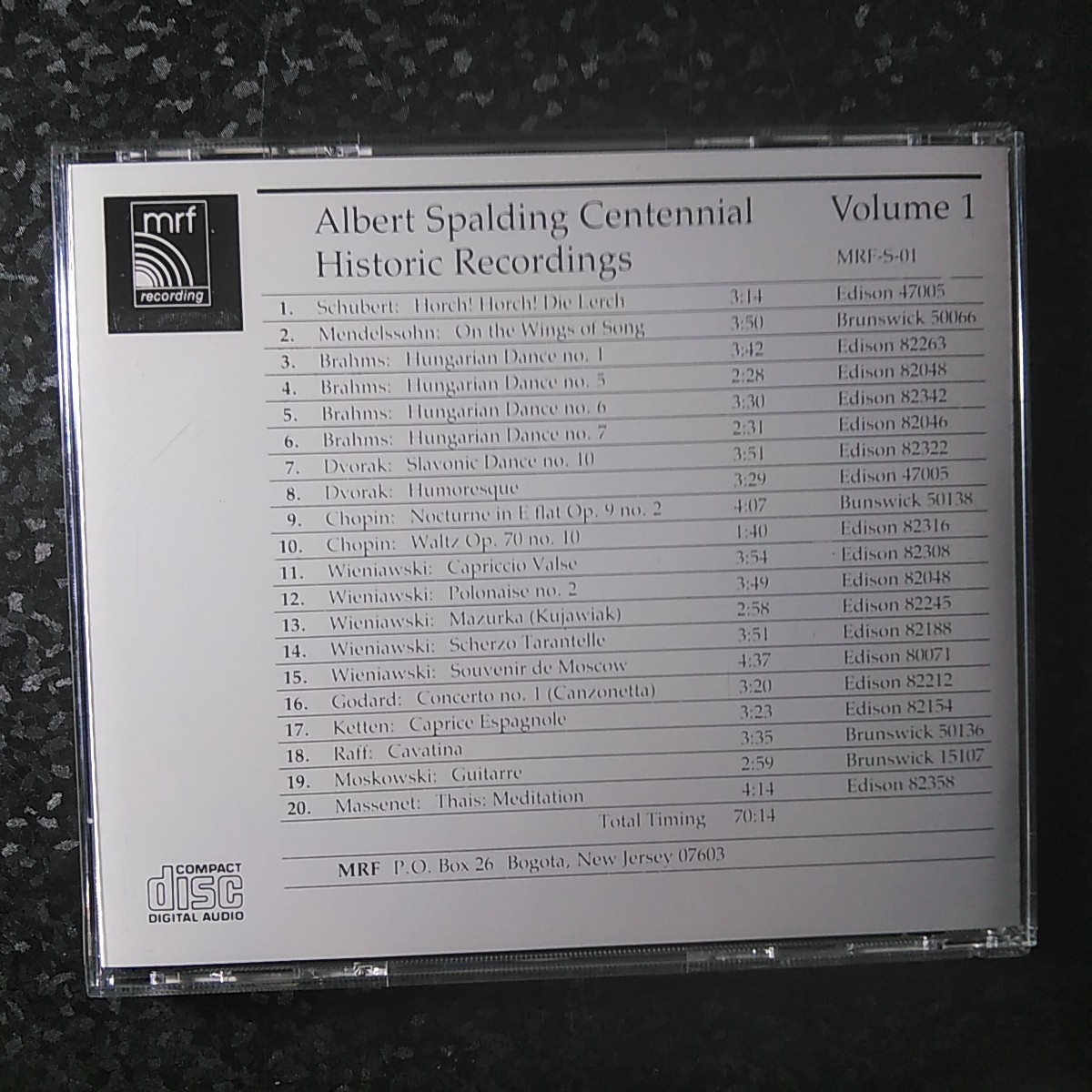 d（mrf）スポールディング　ヒストリック・レコーディングス　シューベルト、ブラームス、他 Spalding Centennial Historic Recordings_画像2