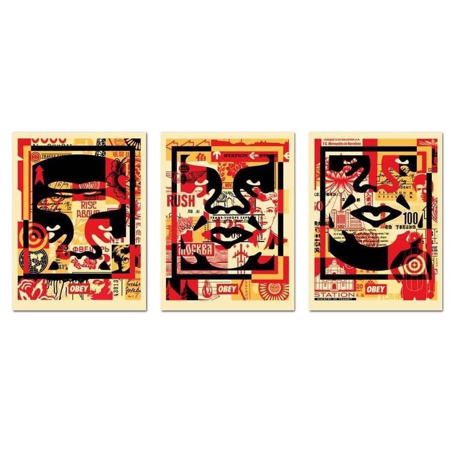 【3枚セット】OBEY オーベイ Shepard Fairey 3-FACE Poster ポスター 直筆サイン入り / バンクシー Banksy Kaws kyne DOLK 村上隆_画像2