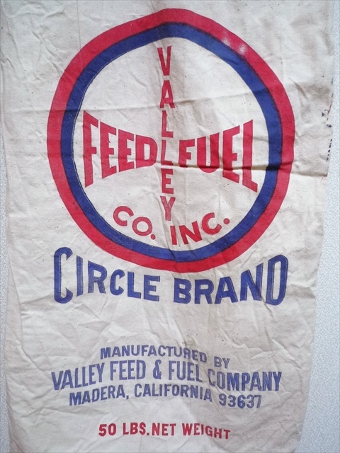 VALLEY FEED FUEL ビンテージ キャンバス地 袋 アメリカ 布 入れ物 カリフォルニア州 生成り インテリア ディスプレイ 収納 75.5×36.5cm_画像2