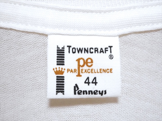 60～70’s ビンテージ TOWNCRAFT タウンクラフト Penneys 白 無地 Tシャツ 44 デッドストック 未使用 35％コットン 65％ポリエステル USA製_画像2