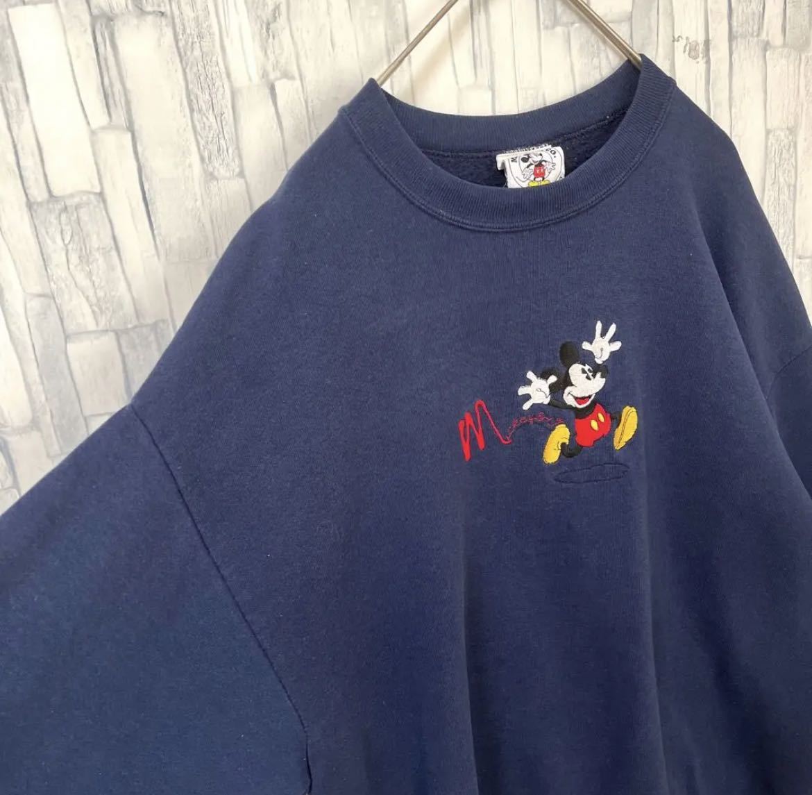 Disney ディズニー ミッキー 長袖 トレーナー スウェット プルオーバー ビッグロゴ 刺繍ロゴ M ネイビー 90s 90年代  MICKEYCO 裏起毛｜PayPayフリマ