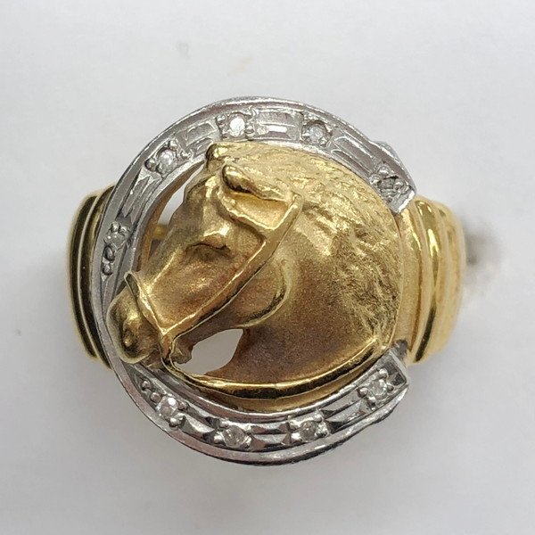 * rare special price goods # ring # prompt decision # diamond total 0.05ct# horse pattern #K18* platinum Pt900#8g#16 number # secondhand goods #