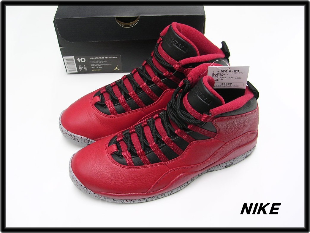 10(28cm)【NIKE AIR JORDAN 10 RETORO 30TH 705178-601 ナイキ エア ジョーダン 10 レトロ 30TH GYM RED/BLACK-WOLF GREY】_画像4