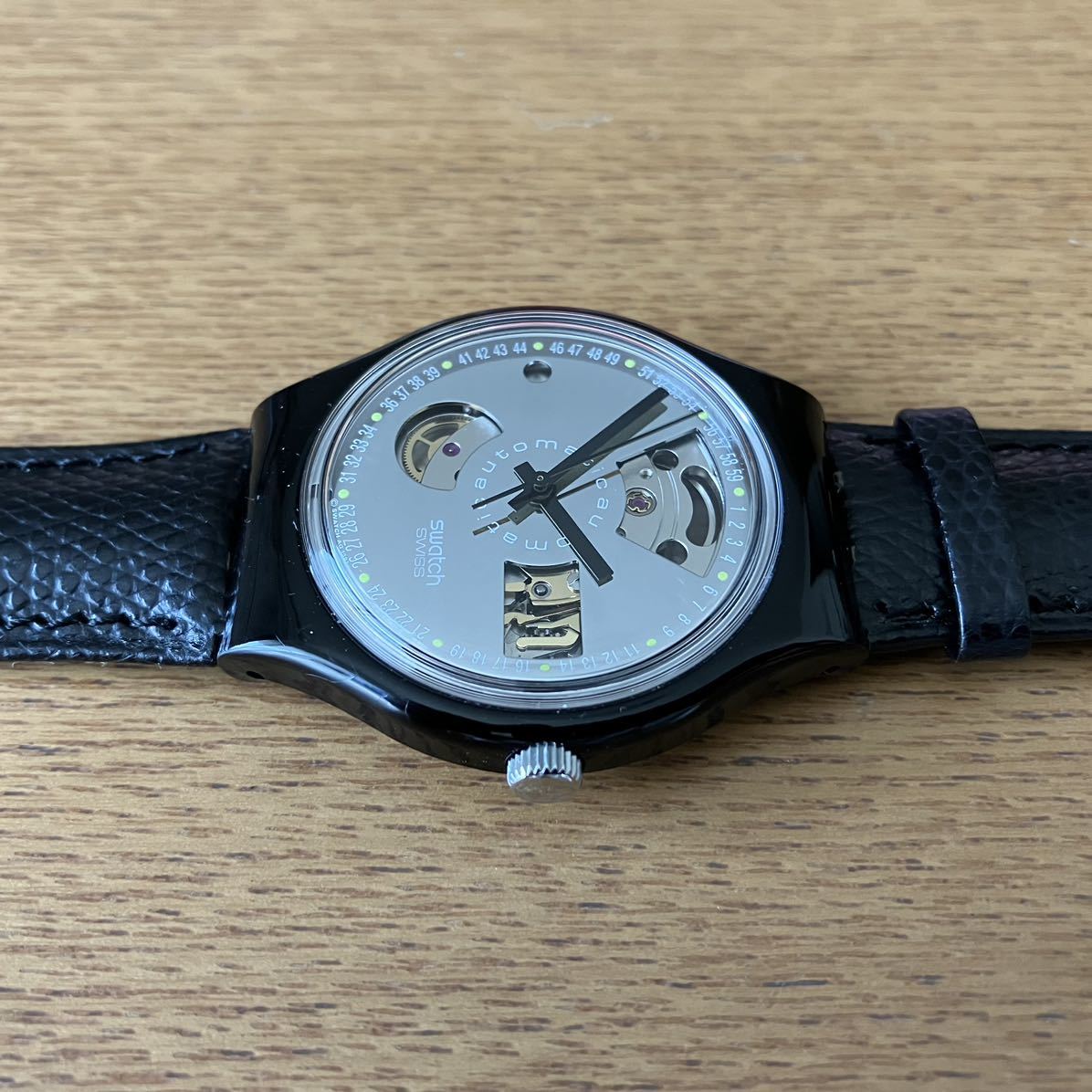 未使用 美品 稼働品 91年 SWATCH AUTOMATIC SAB100 BLACK MOTION