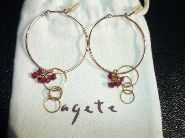 agete K10PG hoop earrings 1 pair + K10YG charm 2 pair set cloth sack attaching Agete K10 10 gold earrings red spinel with translation with defect price decline 