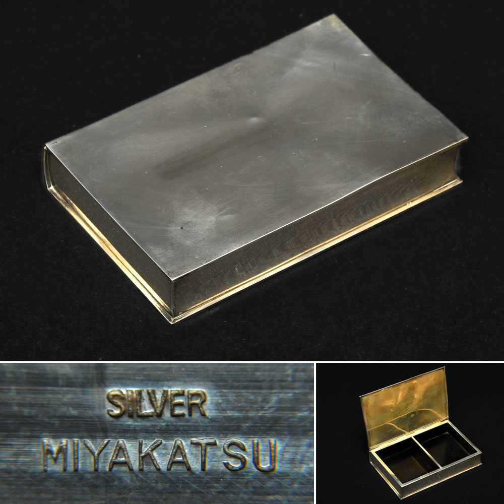 純銀 銀製 シガレットケース 重量256g 小物入 煙草入 銀器銀 シルバー SILVER MIYAKATSU 金属工芸　　z4634n_画像1