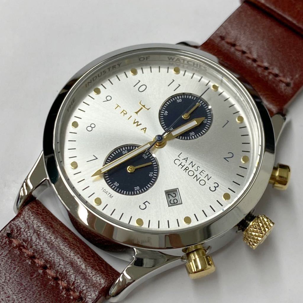 TRIWAtoliwa chronograph unisex wristwatch silver 38mm new goods unused long-term keeping goods battery replaced LANSEN