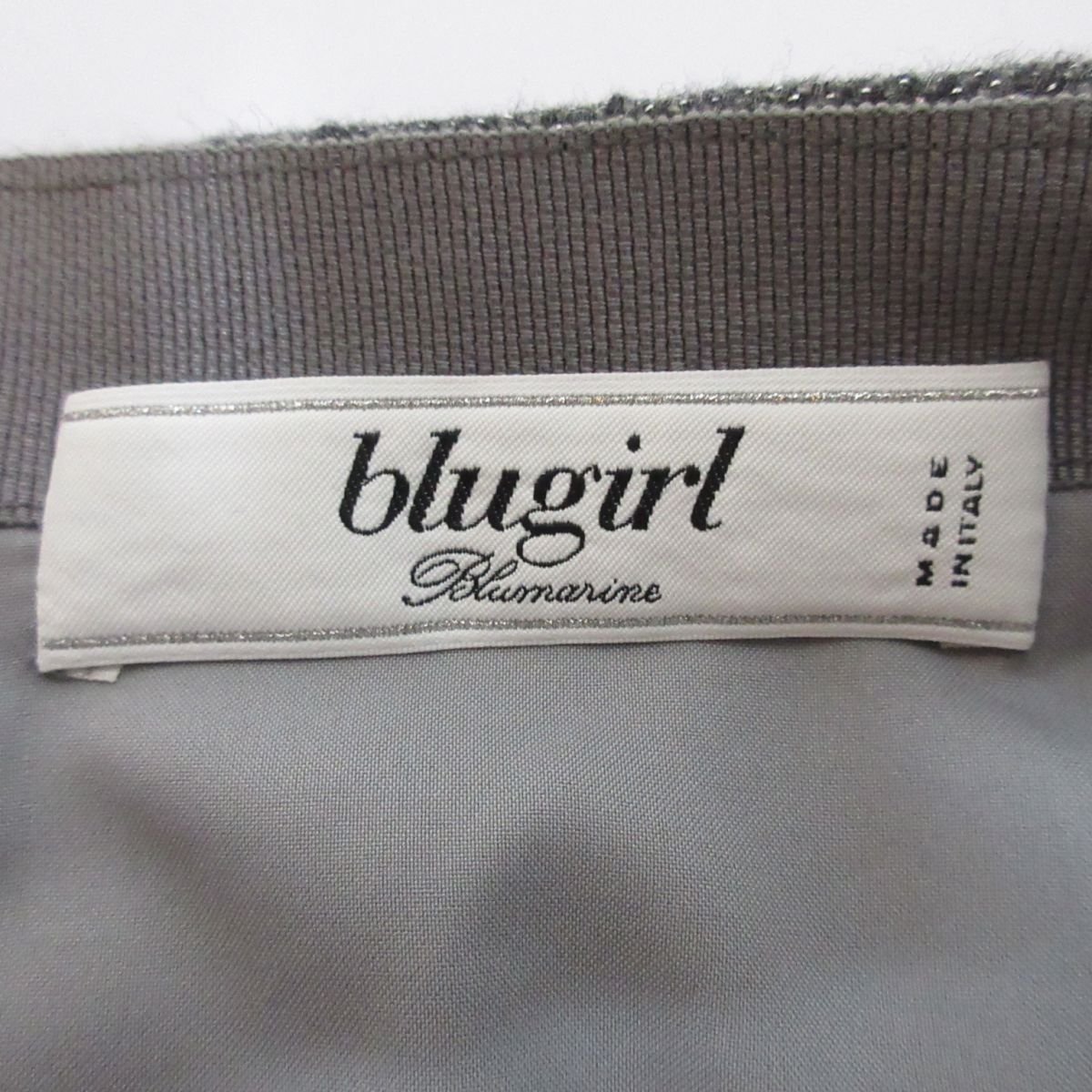 美品 Blugirl Blumarine ブルーガール ブルマリン 近年モデル ラップ風 膝丈 ラメ タイトスカート サイズ40 グレー_画像4