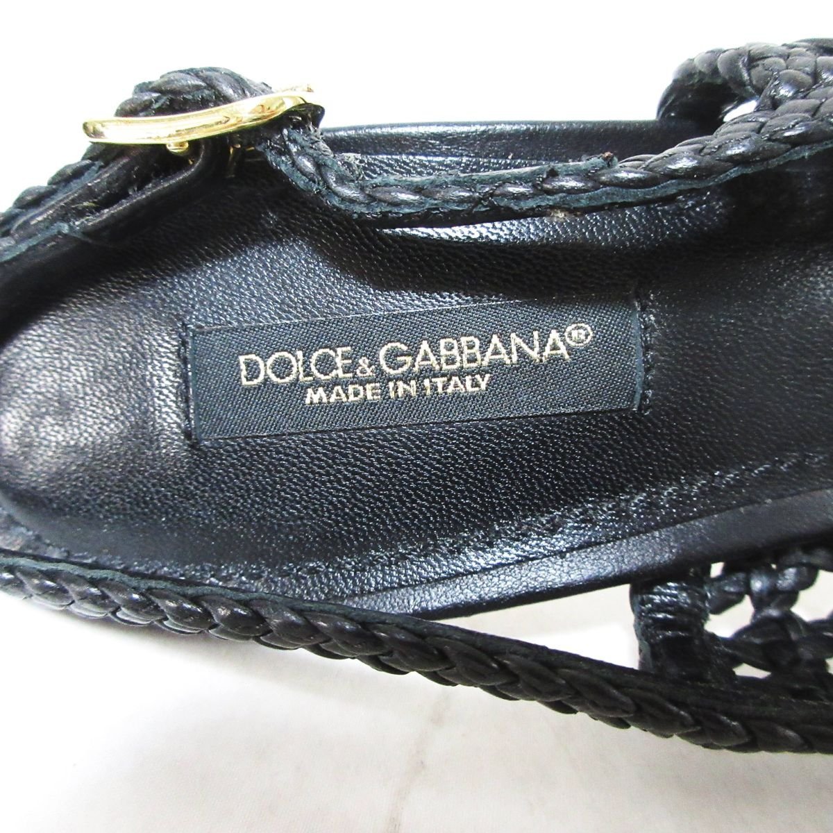 beautiful goods DOLCE&GABBANA Dolce & Gabbana mesh leather ribbon po Inte dotu sling back sandals 36 approximately 23cm black black 