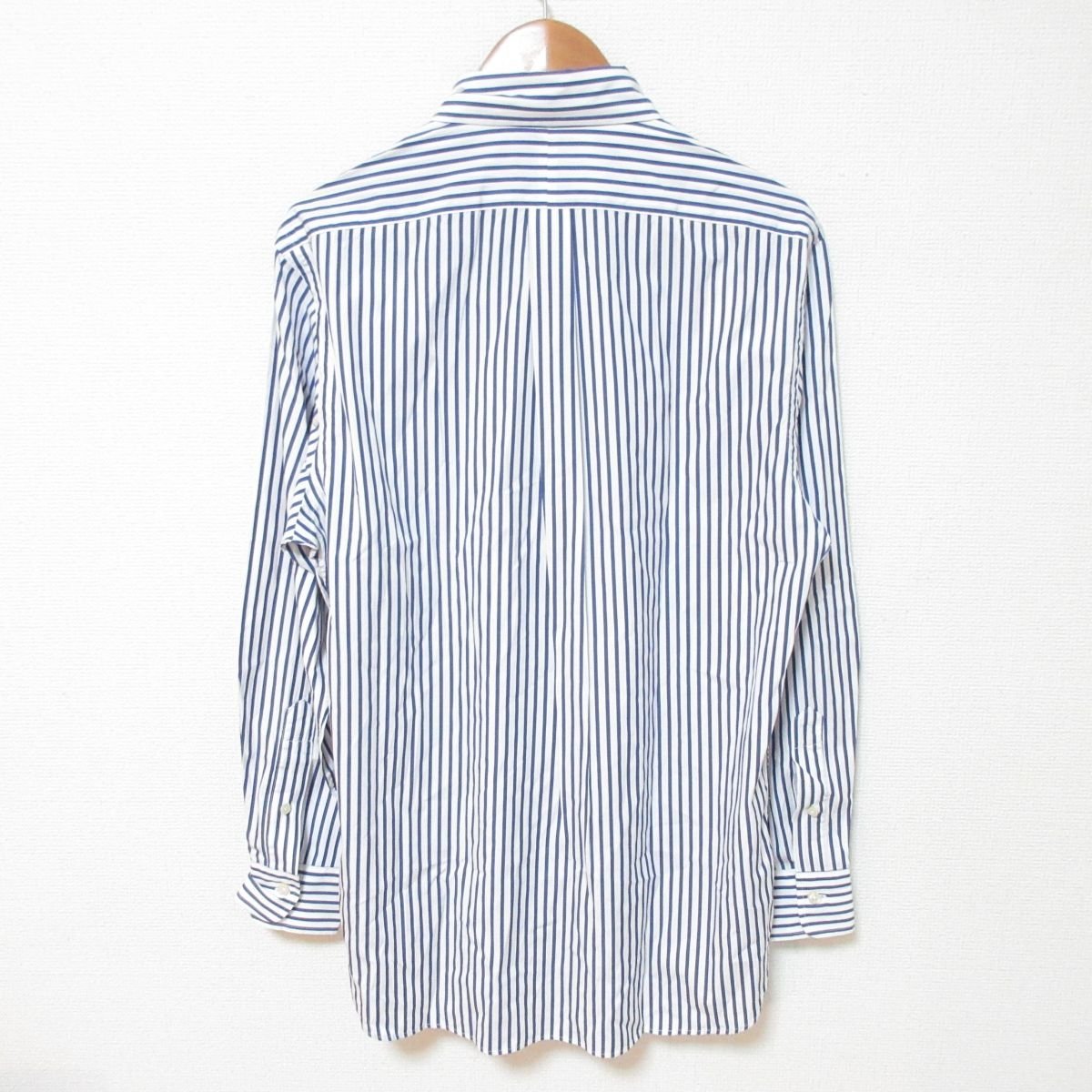 美品 18SS Ralph Lauren ラルフローレン スリムフィット ストライプ柄 ボタンダウン BD 長袖 コットン シャツ サイズ175/96A 青 ブルー_画像2