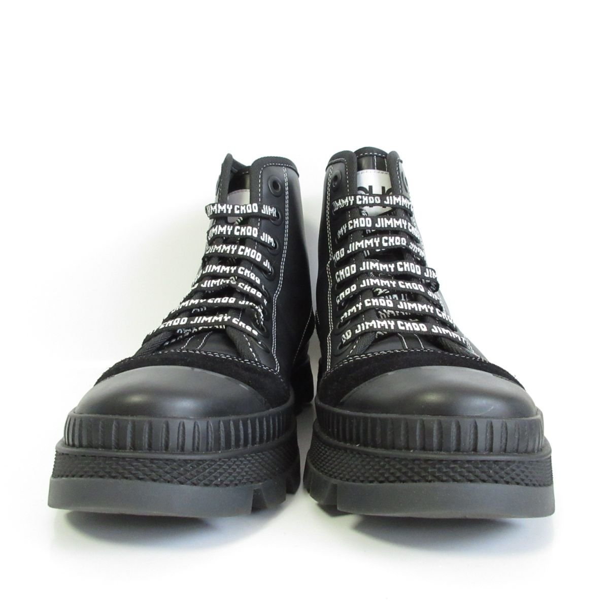 新品同様 JIMMY CHOO ジミーチュウ NORD sneaker boots レザー×スエード ラバーソール ハイカットスニーカー ブーツ 41 約26cm ブラック_画像3