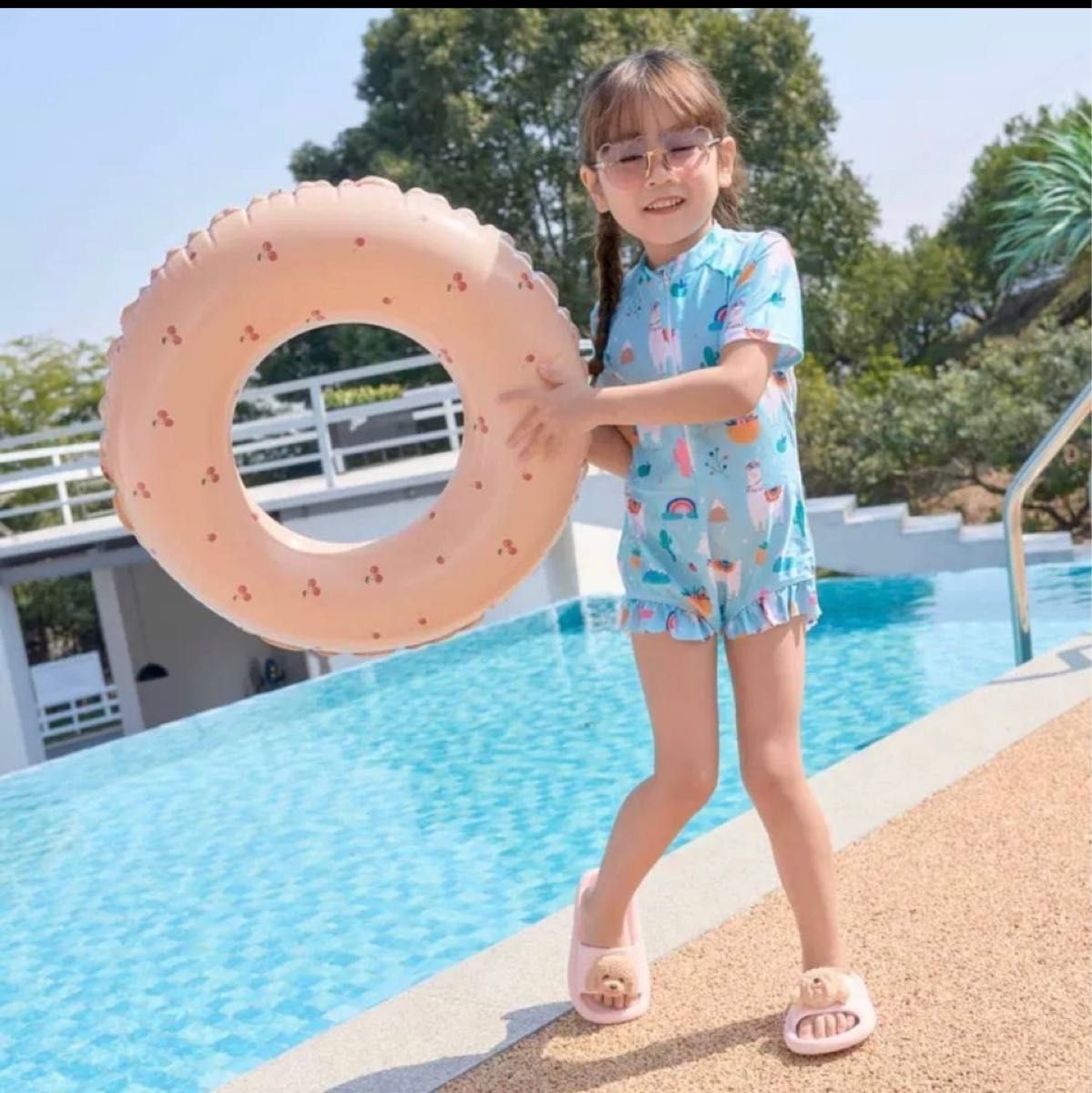 テレビで話題 新作♡浮き輪 子ども用 海 プール 韓国 旅行 ピンクストライプ 70サイズ