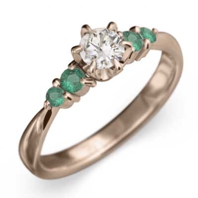 エメラルド 天然ダイヤモンド 結婚指輪 にも ピンクゴールドk18 5月の誕生石