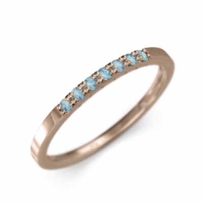 18kピンクゴールド ハーフ エタニティ 指輪 平らな指輪 細身 指輪 11月誕生石 ブルートパーズ(青) 幅リング 微細
