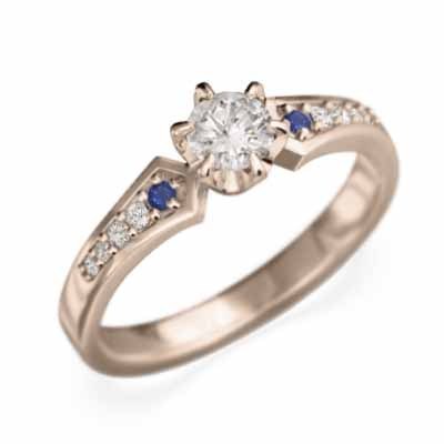 婚約指輪 サファイヤ 天然ダイヤモンド 18金ピンクゴールド 9月の