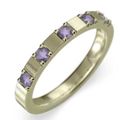 平打ちの 指輪 5ストーン アメシスト(紫水晶) 2月の誕生石 10kイエローゴールド