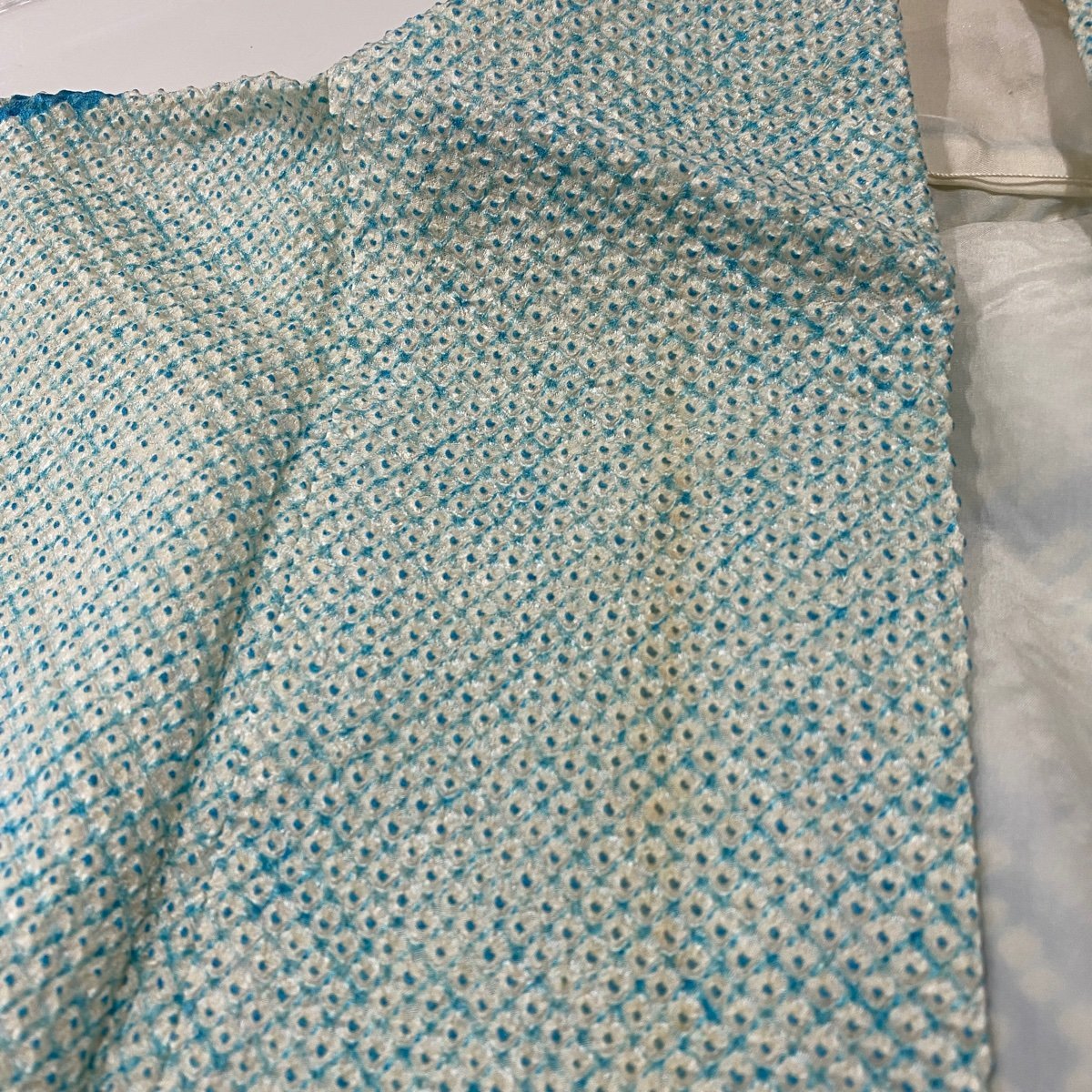 振袖 秀品 草花 水色 絞り S 袷 裄丈63cm 身丈157cm 桧扇 正絹 振袖