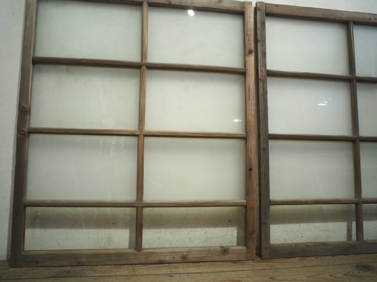 taJ0707*[H104cm×W87,5cm]×2 листов * Vintage * ретро старый дерево рамка-оправа стекло дверь * двери раздвижная дверь окно стекло рама старый дом в японском стиле воспроизведение строительство материал Cafe K внизу 