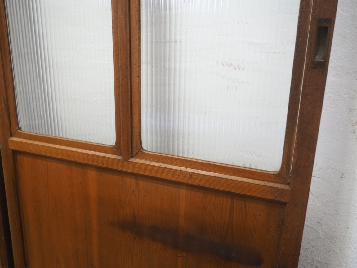 taJ0589*[H176cm×W85cm]×2 sheets * antique * molding glass entering. wonderful old wooden sliding door * fittings glass door sash old Japanese-style house block house retro L pine 