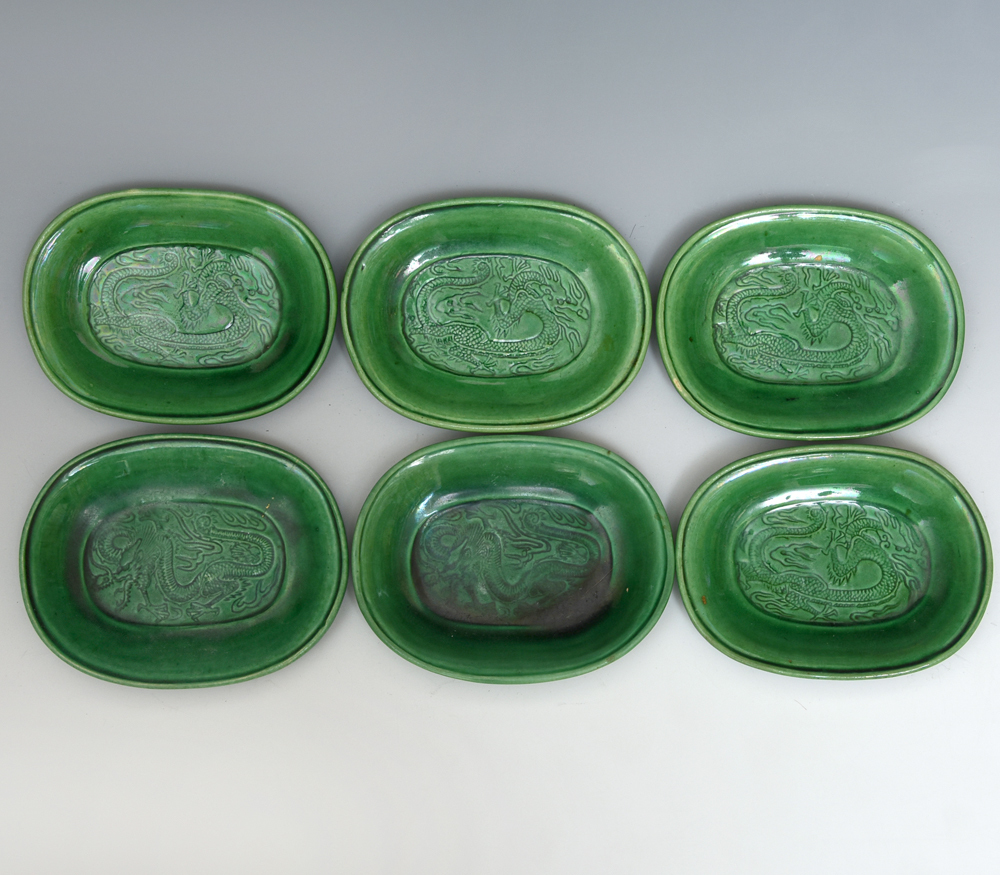 ヤフオク! - 珉平焼 緑釉龍文小判型小皿6枚 江戸時代 淡路焼 交趾 三...