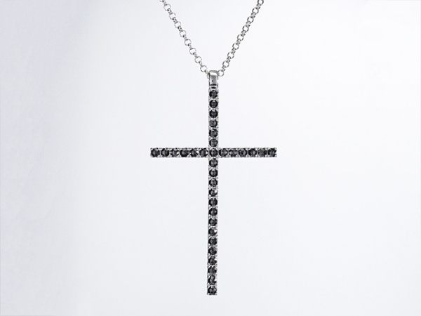 ブラックダイヤモンド/2.92ct クロス デザイン ネックレス K14WGトップ