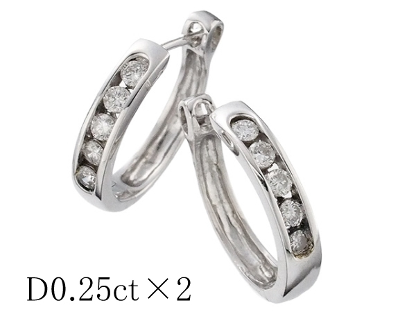 ダイヤモンド/0.25ct×2 フープ デザイン ピアス K18WG_画像1