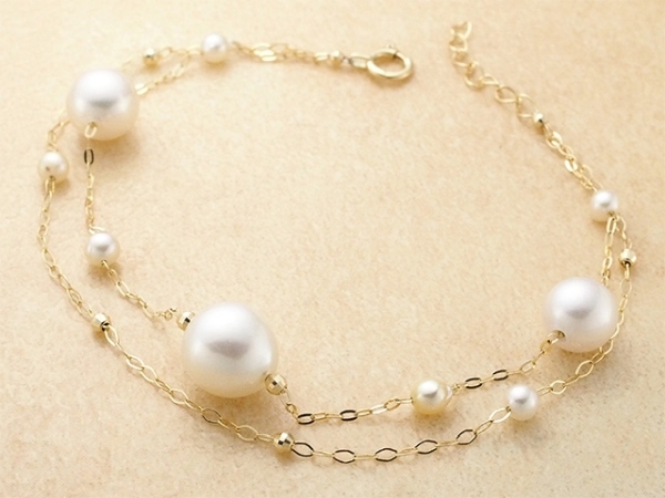 a.. pearl /3.0mm~8.5mm design 2 ream bracele K18YG new goods 