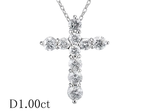 ダイヤモンド/1.00ct クロスモチーフ ネックレス Pt900トップ Pt850