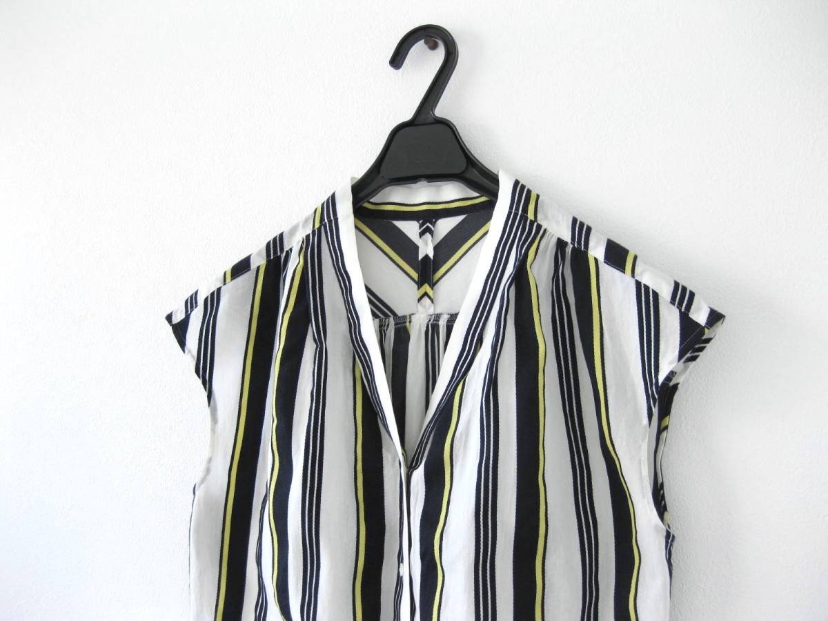 *NOLLEY\'S Nolley's * blouse * stripe pattern *38(M)* no sleeve *V neck * cotton .* shirt *