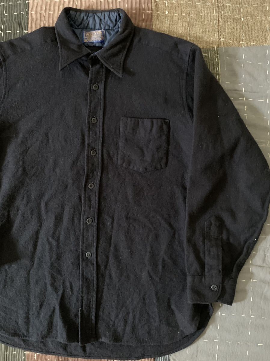 70s XL ペンドルトン 単色 NAVY 紺 vintage ウールシャツ USA製 アメリカ製 ネイビー ビンテージ pendleton