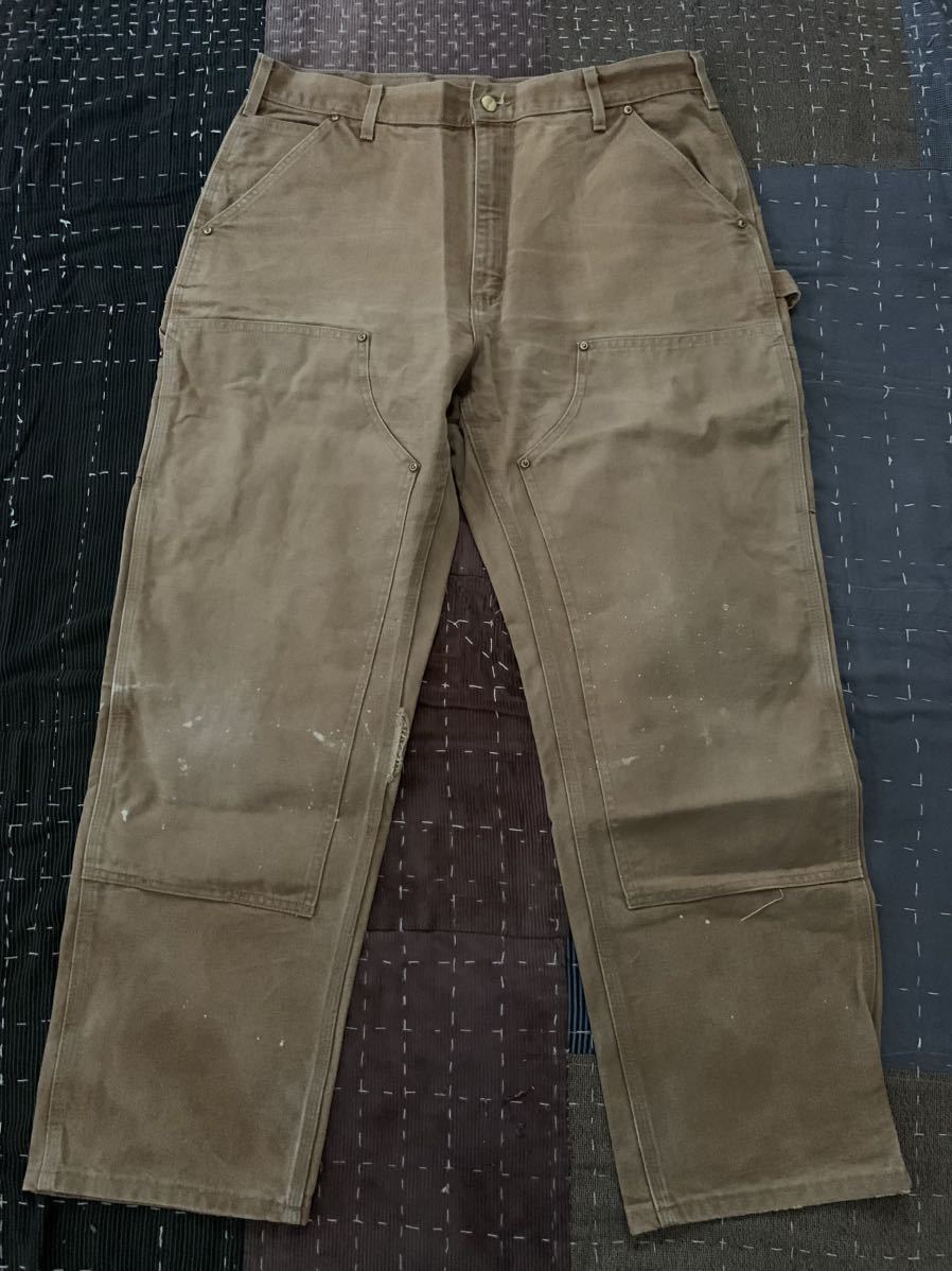 90s W36 L30 carhartt ブラウン ダック ダブルニー パンツ アメリカ製 USA製 vintage ビンテージ カーハート ワークパンツ