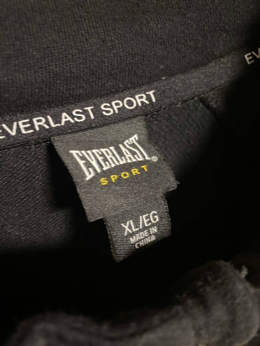 古着 EVERLAST エバーラスト ハーフジップ 無地 ソリッド プレーン スウェット トレーナー ラグラン 黒 ブラック ビッグサイズ 2XL