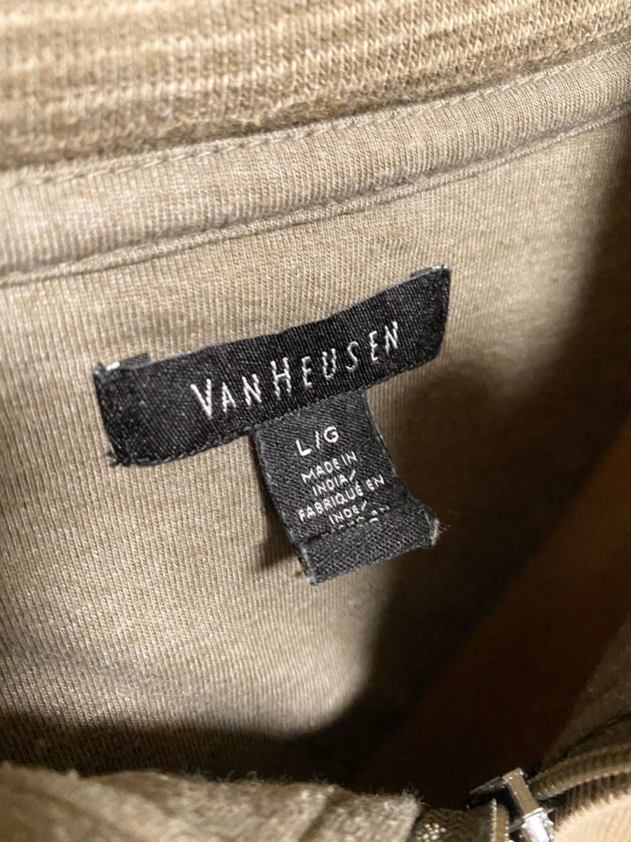 古着 90年代 90s Van Heusen バンヒューゼン 無地 ソリッド プレーン ハーフジップ スウェット トレーナー ベージュ XL L ビッグサイズ_画像4