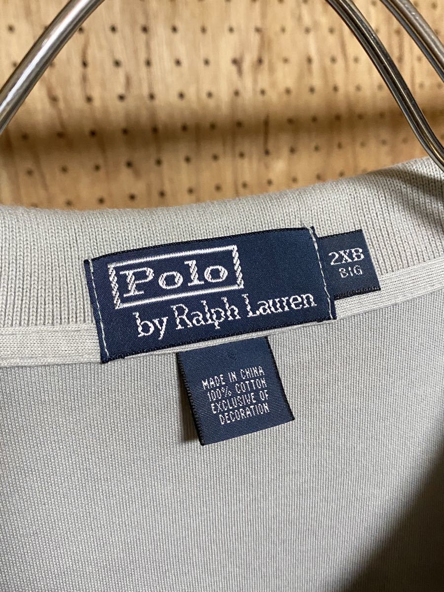 古着 90年代 90s Polo by Ralph Lauren ポロバイラルフローレン 無地 ソリッド ポロシャツ カットソー ポニー ロゴ 2XB BIG グレー ビッグ_画像4