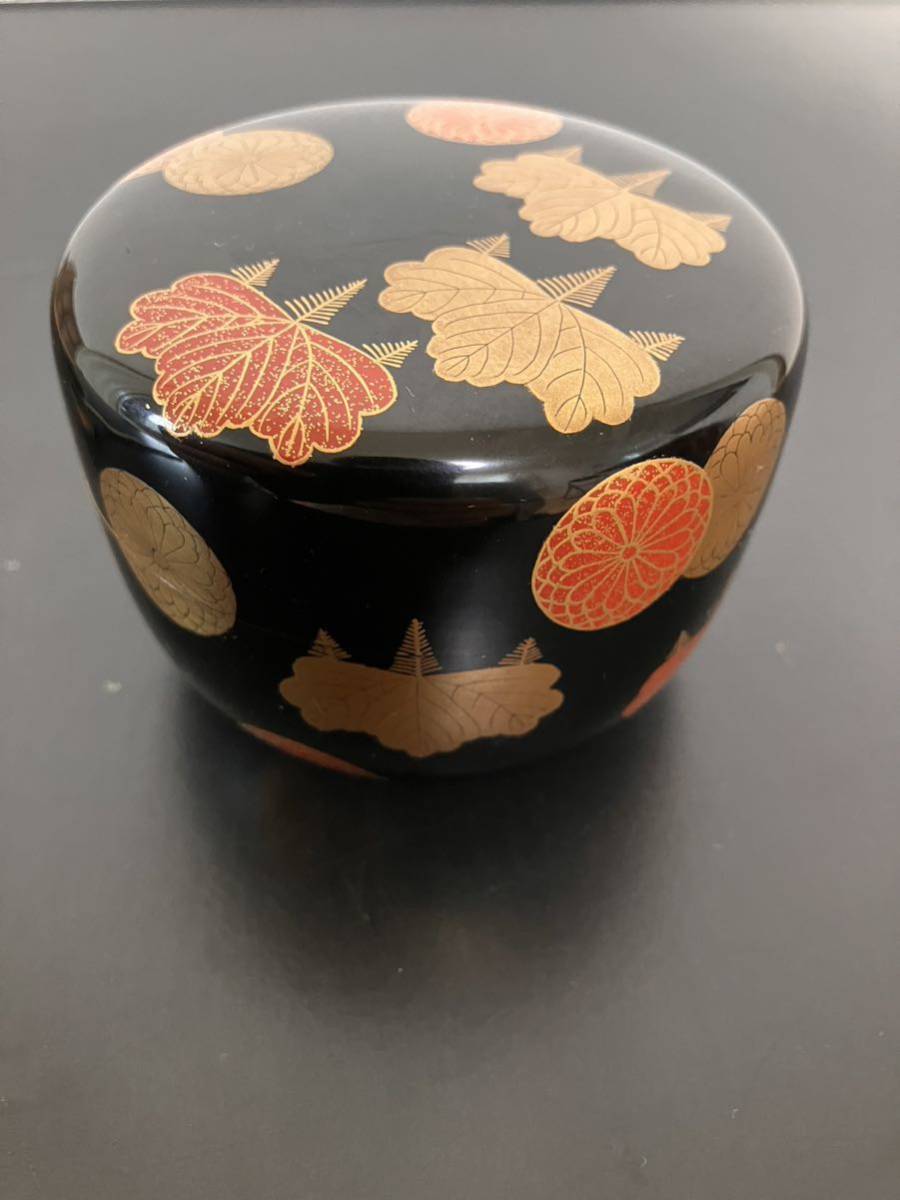 東山時代 篠井秀次作 金溜 菊蒔絵 棗 二重箱 共箱 仕服付 茶道具 漆芸