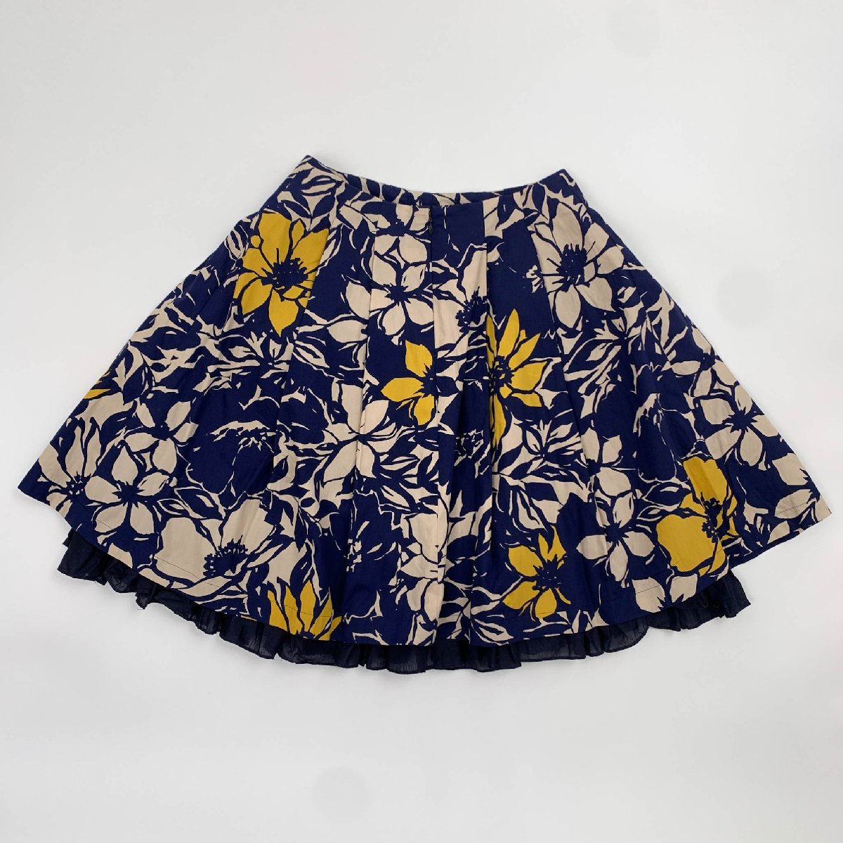 M'S GRACY エムズグレイシー フレア スカート ミニスカート フリル 総柄 花柄 サイズ 38 ブルー系 レディース 日本製 スカート 