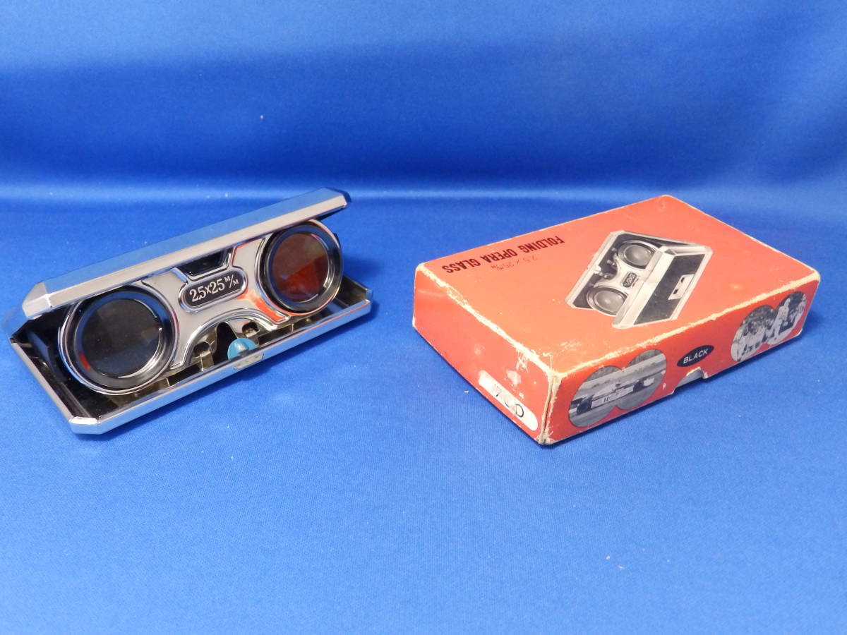  used opera glasses REEVESLINE JAPAN FOLDING OPERA GLASS 25×25m/m BLACK box attaching Showa Retro missed 