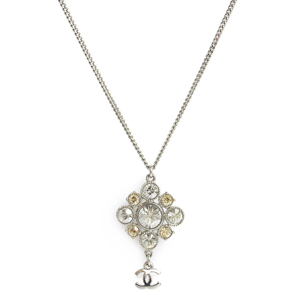 CHANEL ココマーク フラワーモチーフ ビジュー ネックレス シルバー10V-