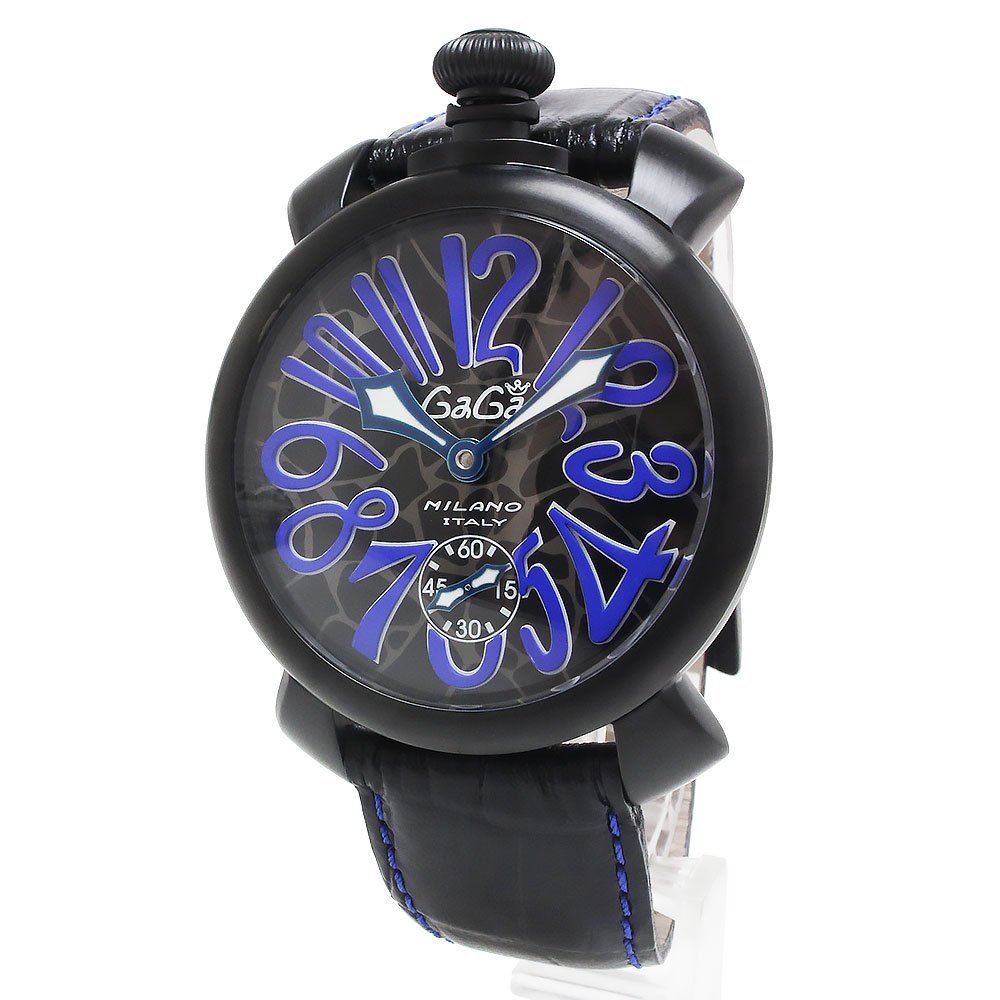 （新品・未使用品）ガガミラノ GaGa MILANO マヌアーレ 48MM モザイク 腕時計 型押しカーフレザー ブラック 黒 5012.MOSAICO2S 箱付 訳あり