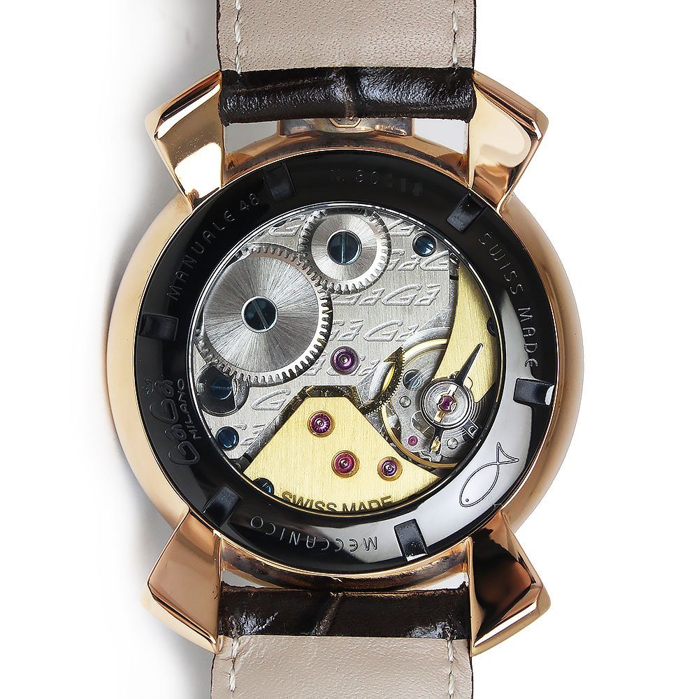 新品・未使用品）ガガミラノ GaGa MILANO マヌアーレ 48MM 手巻き 腕時計 型押しカーフレザー ブラウン 茶 5014.02S 箱付  訳あり
