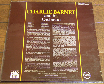The Big Band Sound of CHARLIE BARNET - LP, Bunny, Atlantic Hop, Power Steering, Jubilee Jump, Rockin' In Rhythm,イギリス盤,Verve_画像3